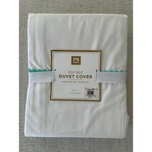 NWT Pottery Barn Teen Pop Dot Cotton Percale Duvet Cover White Teal Blue Twin